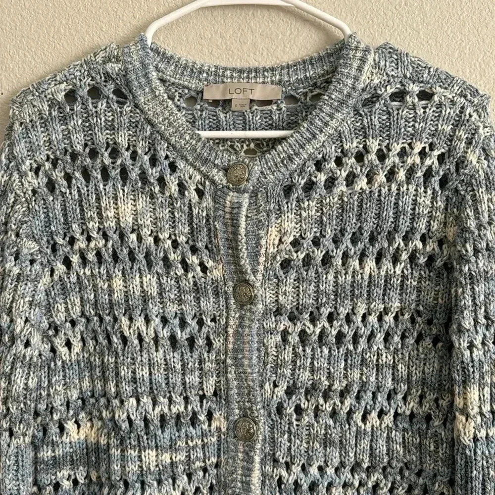Loft Marled Open Stitch Chunky Soft Knit Crew Neck Sweater - Picture 3 of 6